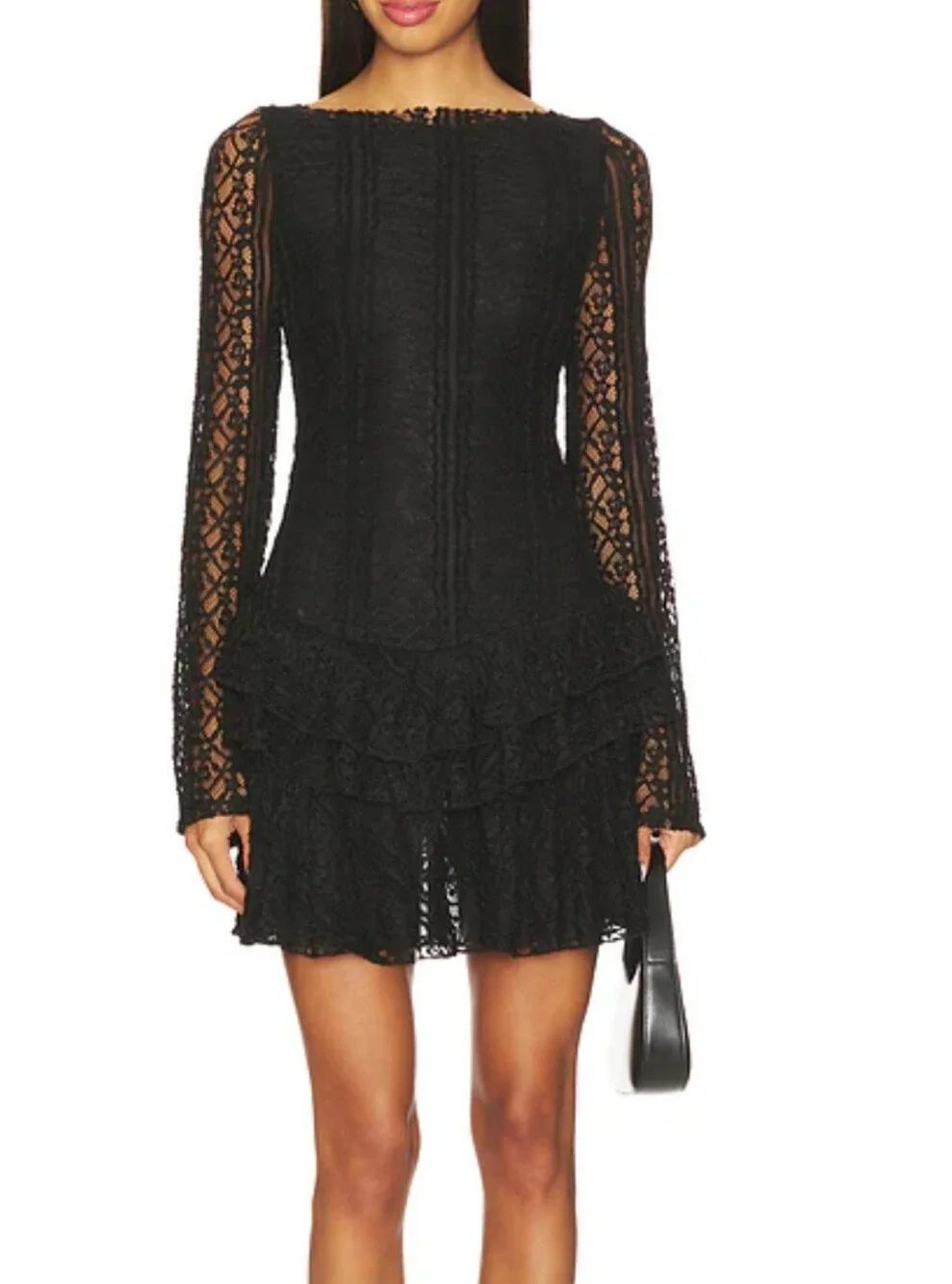 Free People women’s Black Lace Long-Sleeve Mini Dress size S new with tags